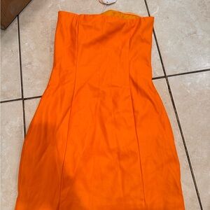 Tiger Mist Leather bodycon sexy strapless Vibrant Orange Strapless Dress